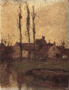 Piet Mondrian The houses beside the poplar trees painting